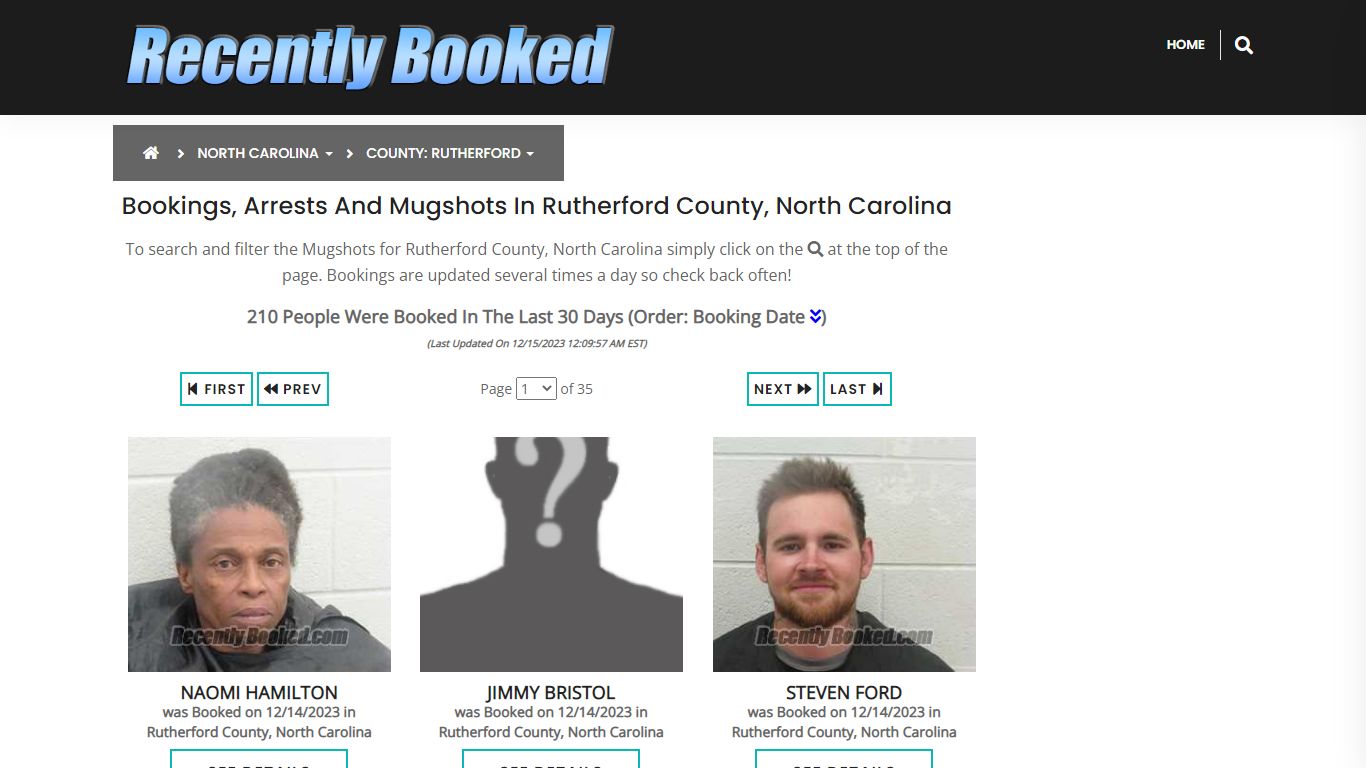 Bookings, Arrests and Mugshots in Rutherford County, North Carolina