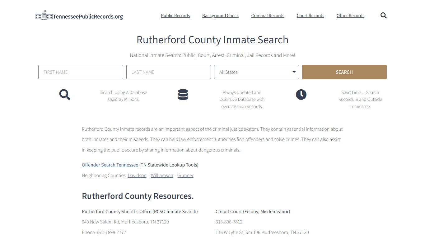 Rutherford County Inmate Search - RCSO Current & Past Jail Records